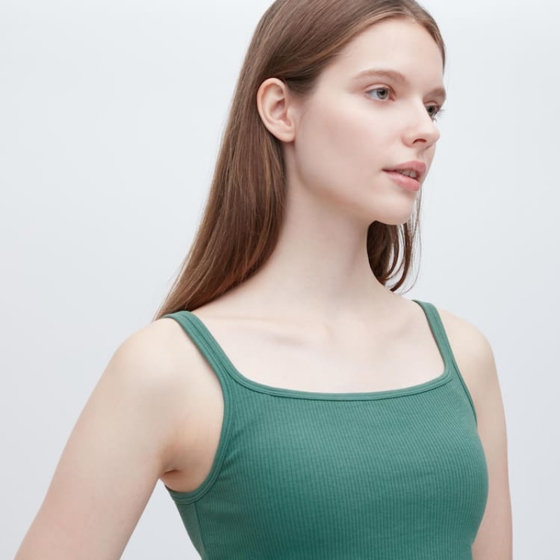 Női Uniqlo Airism Pamut Cropped Ujjatlan Mellény Zöld | FRMGL-9326