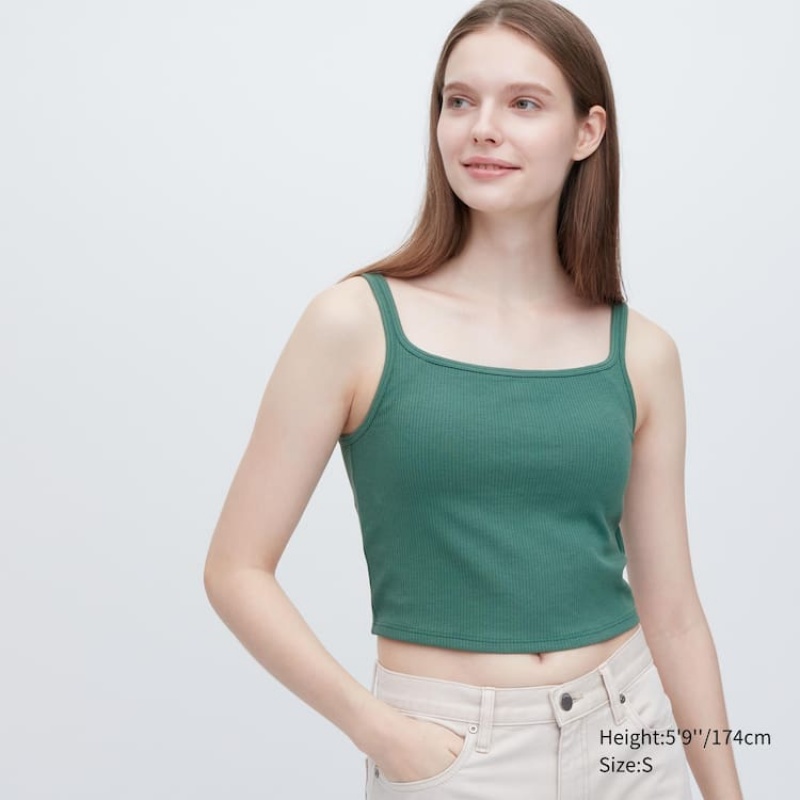 Női Uniqlo Airism Pamut Cropped Ujjatlan Mellény Zöld | FRMGL-9326