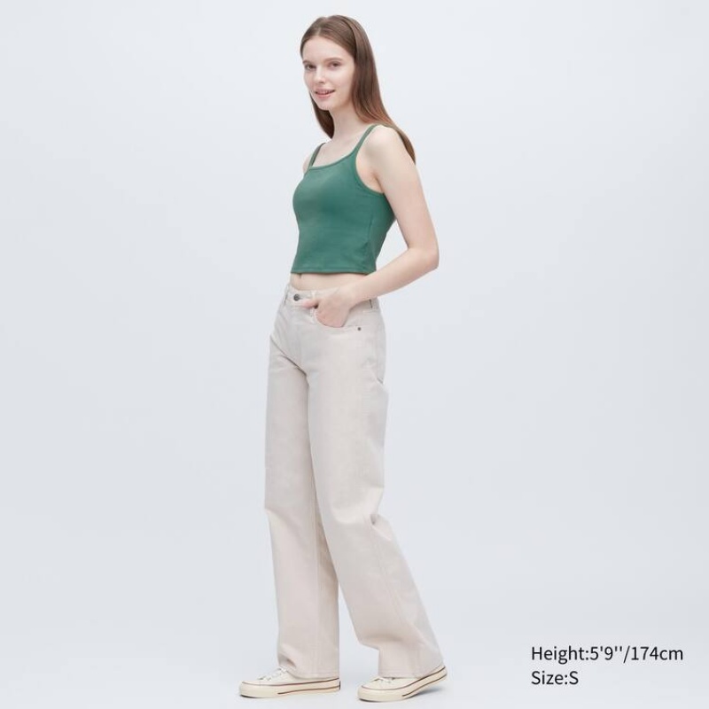 Női Uniqlo Airism Pamut Cropped Ujjatlan Felsők Zöld | JIUYG-6497