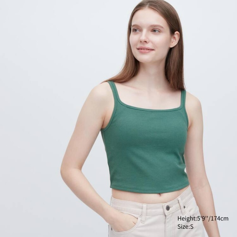 Női Uniqlo Airism Pamut Cropped Ujjatlan Felsők Zöld | JIUYG-6497