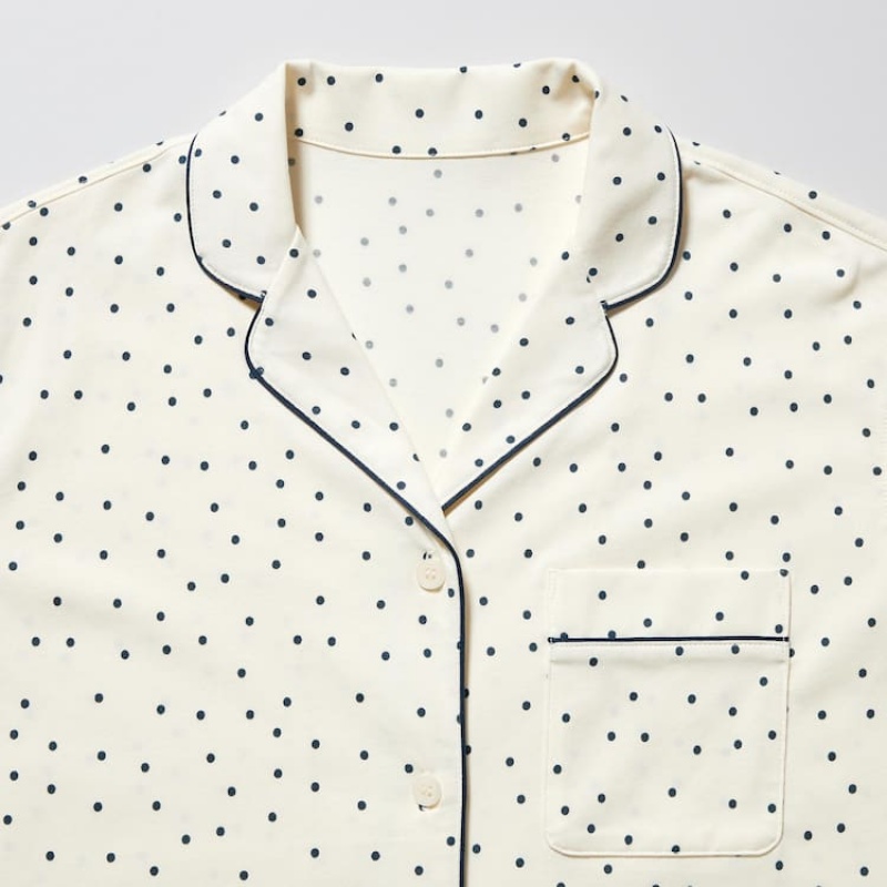 Női Uniqlo Airism Pamut Dotted Long Sleeved Nappali Ruha Fehér | BWFEI-8439