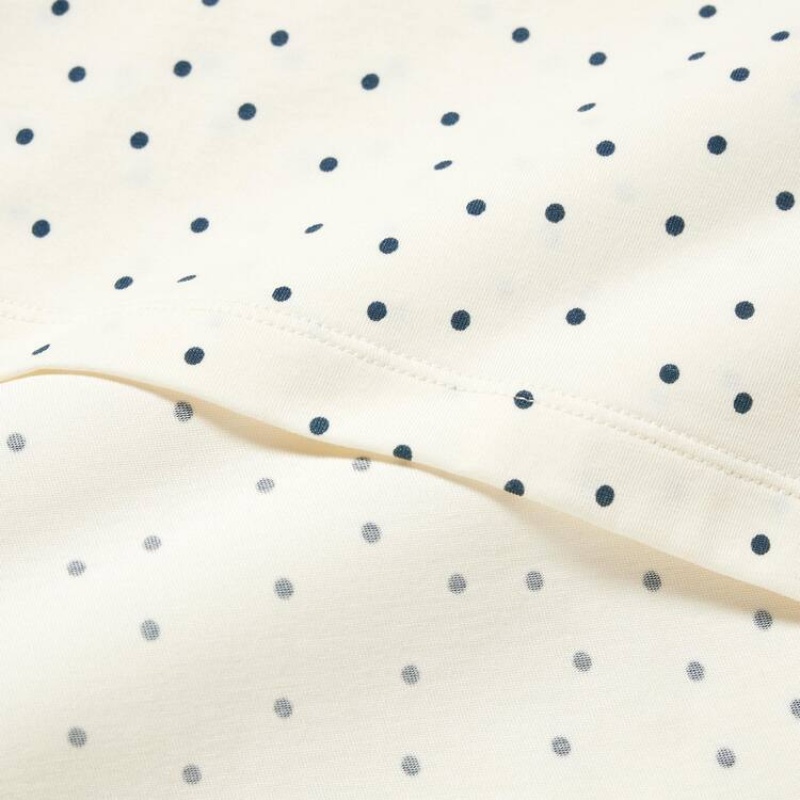 Női Uniqlo Airism Pamut Dotted Long Sleeved Nappali Ruha Fehér | BWFEI-8439