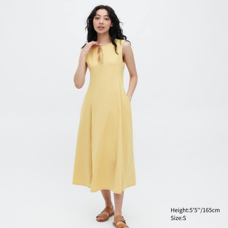 Női Uniqlo Airism Ultra Stretch Ujjatlan Ruha Sárga | WAXZS-1294