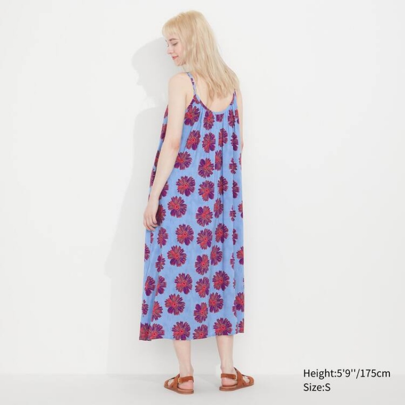 Női Uniqlo Andy Warhol Flowers Kollekciók Ut Gathered Camisole Ruha Kék | MEGDC-0571