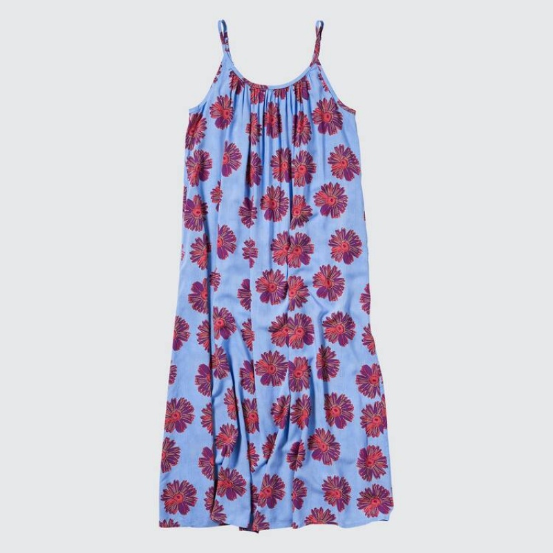 Női Uniqlo Andy Warhol Flowers Kollekciók Ut Gathered Camisole Ruha Kék | MEGDC-0571