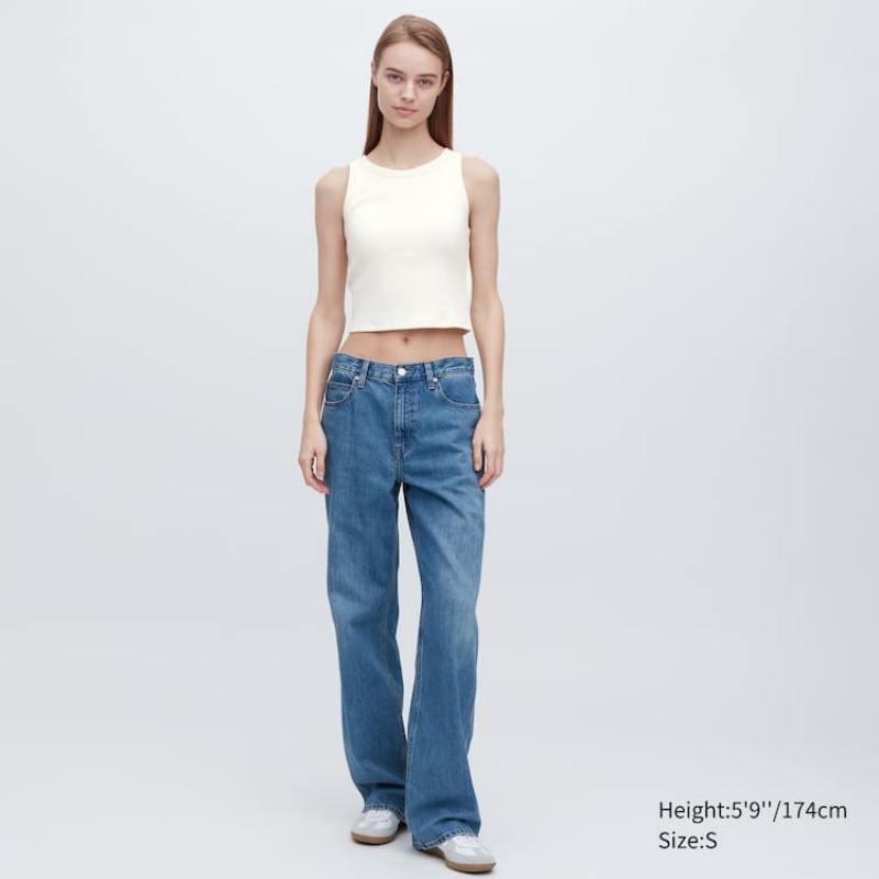 Női Uniqlo Bordázott Cropped Ujjatlan Felsők Fehér | YFTNR-3104