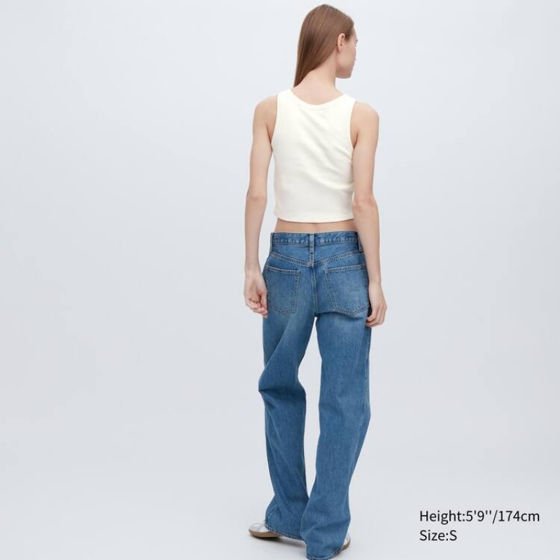 Női Uniqlo Bordázott Cropped Ujjatlan Felsők Fehér | YFTNR-3104