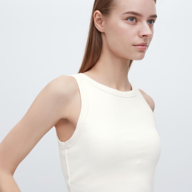 Női Uniqlo Bordázott Cropped Ujjatlan Mellény Fehér | XVJEC-4362