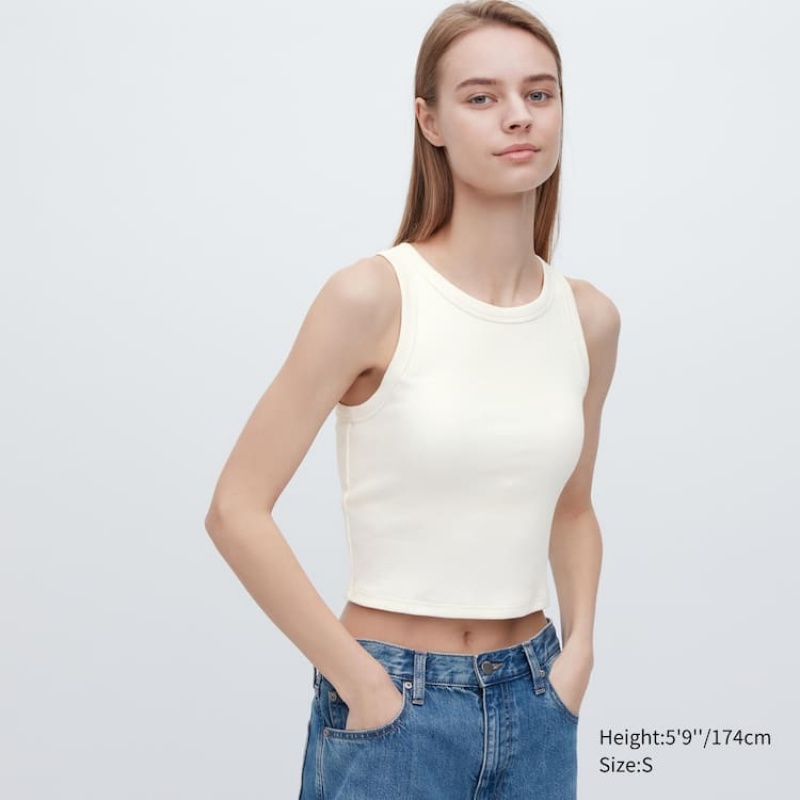 Női Uniqlo Bordázott Cropped Ujjatlan Mellény Fehér | XVJEC-4362