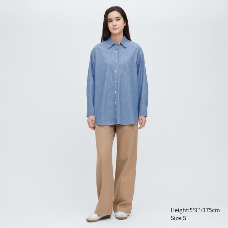 Női Uniqlo Chambray Oversized Long Sleeved Ingek Kék | HXOWN-4607