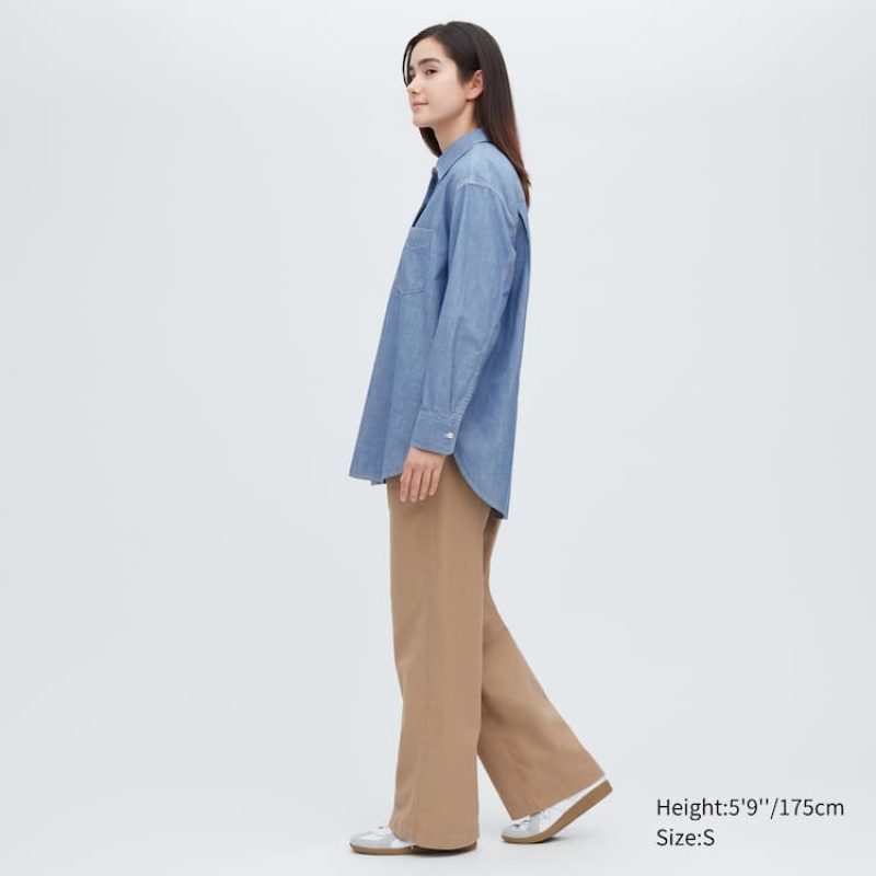 Női Uniqlo Chambray Oversized Long Sleeved Ingek Kék | HXOWN-4607