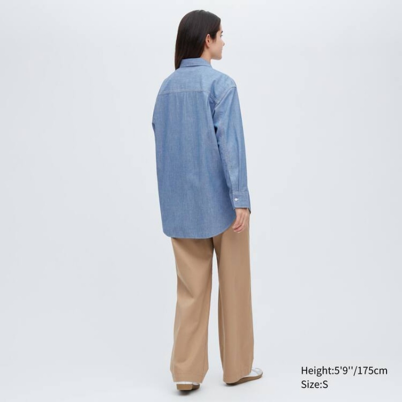 Női Uniqlo Chambray Oversized Long Sleeved Ingek Kék | HXOWN-4607