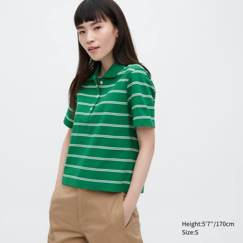 Női Uniqlo Cropped Relaxed Fit Csíkos Póló Zöld | JFSAM-6348