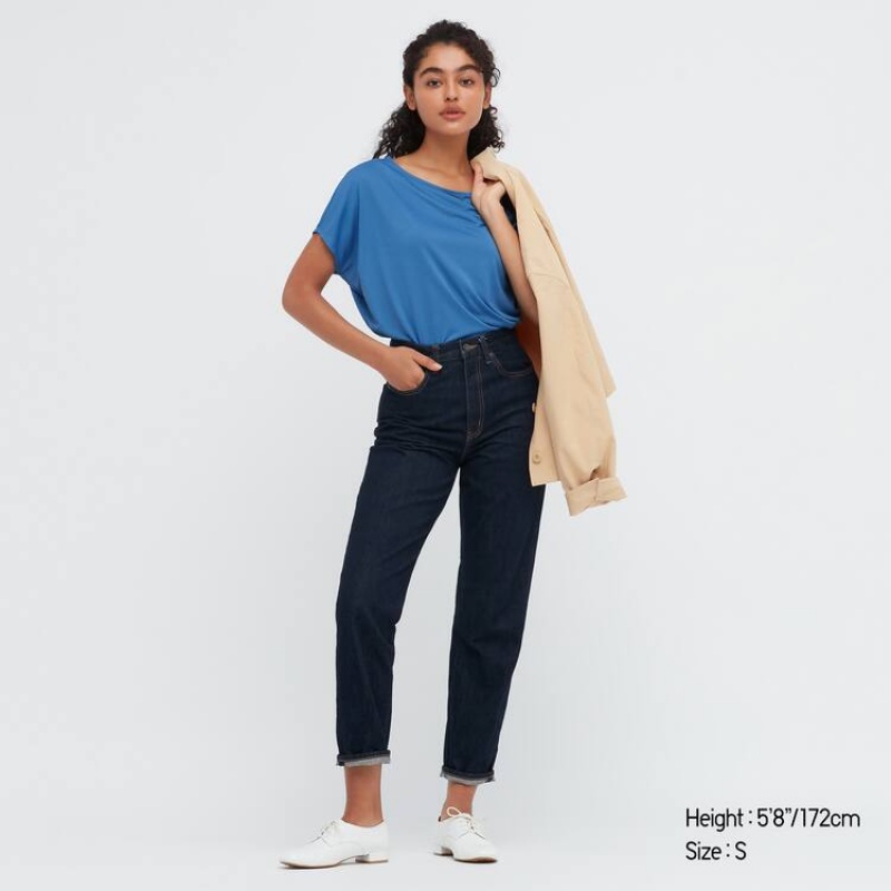 Női Uniqlo Drape Csónak Neck Póló Kék | VDJFQ-5976