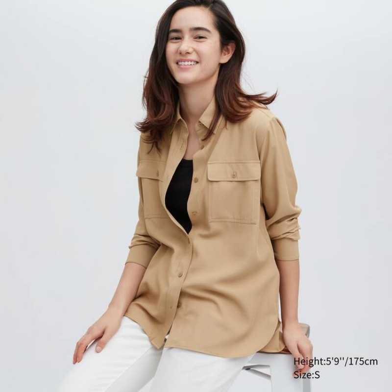 Női Uniqlo Easy Care Long Sleeved Ingek Bézs | NZIAR-2014