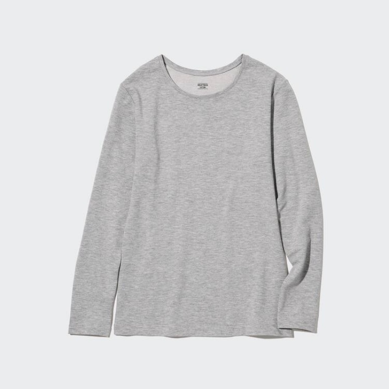 Női Uniqlo Heattech Extra Warm Pamut Crew Neck Long Sleeved Thermal Felsők Szürke | LTCEZ-1943