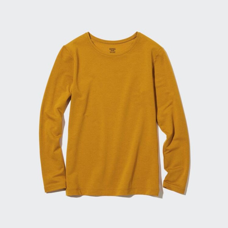 Női Uniqlo Heattech Extra Warm Pamut Crew Neck Long Sleeved Thermal Felsők Sárga | RHKWZ-9361