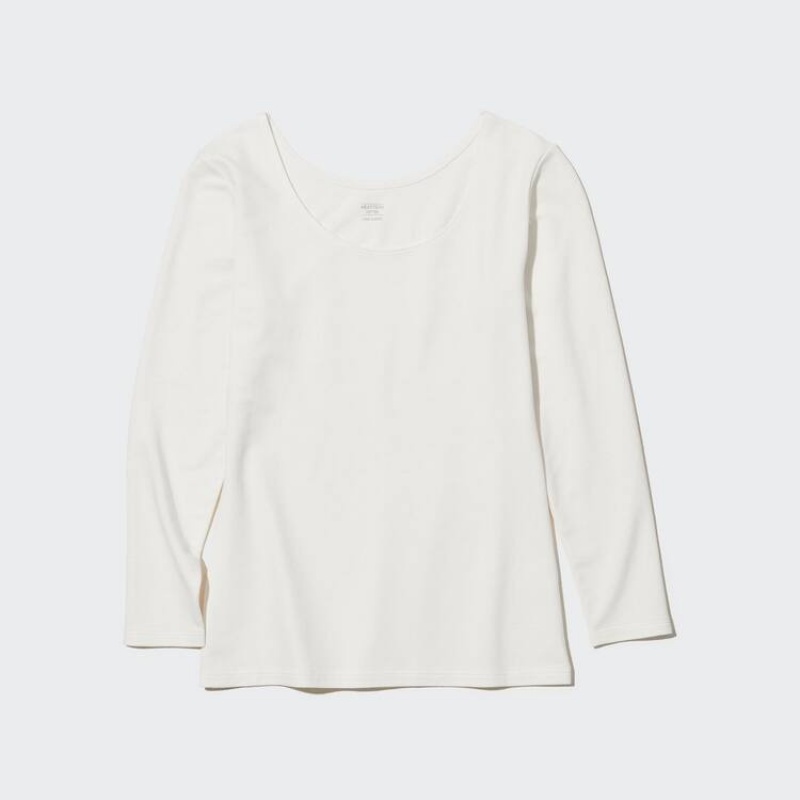 Női Uniqlo Heattech Extra Warm Pamut Scoop Neck Long Sleeved Thermal Felsők Fehér | UKNME-7035