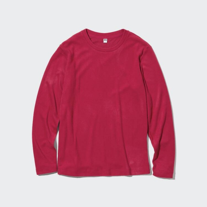 Női Uniqlo Heattech Fleece Crew Neck Long Sleeved Thermal Felsők Piros | DZPAO-8150