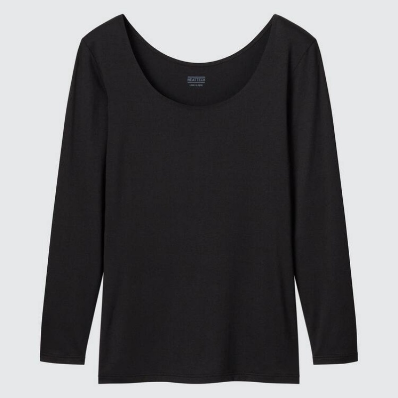 Női Uniqlo Heattech Scoop Neck Long Sleeved Thermal Felsők Fekete | QYFDR-0718