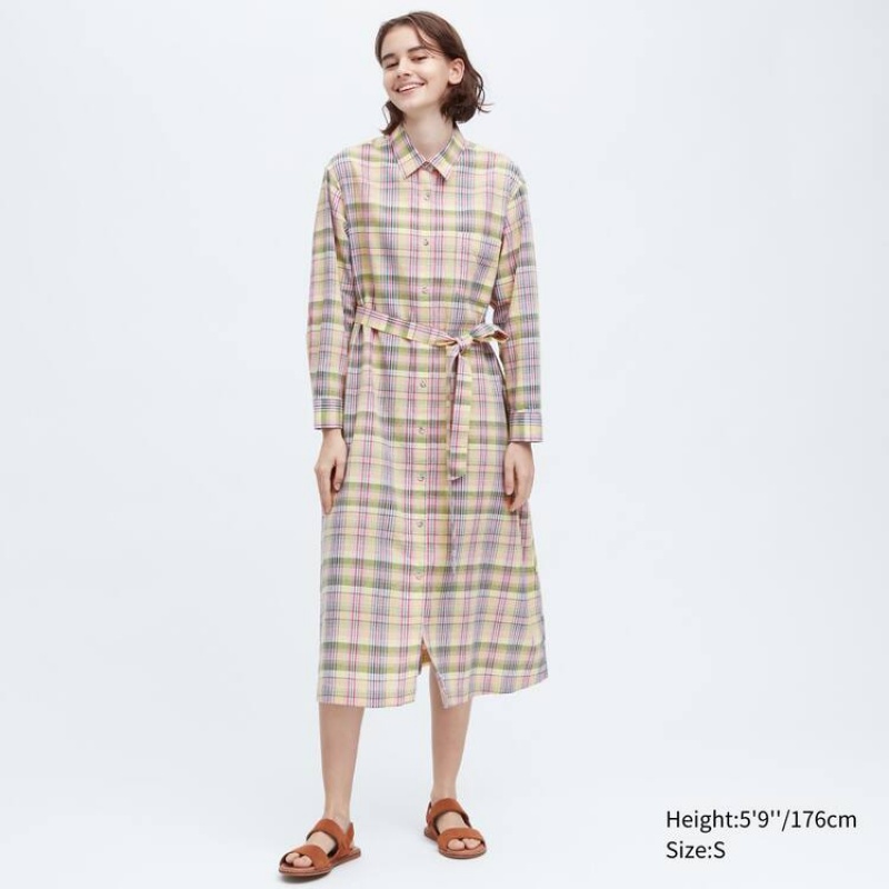 Női Uniqlo Ines De La Fressange Linen Pamut Blended Ruha Rózsaszín | TMXNF-6098