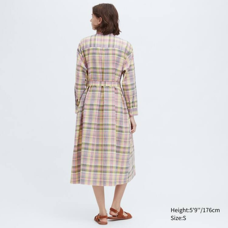 Női Uniqlo Ines De La Fressange Linen Pamut Blended Ruha Rózsaszín | TMXNF-6098