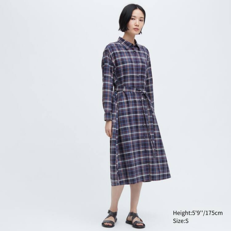 Női Uniqlo Ines De La Fressange Linen Pamut Blended Ruha Kék | RHSOZ-4678