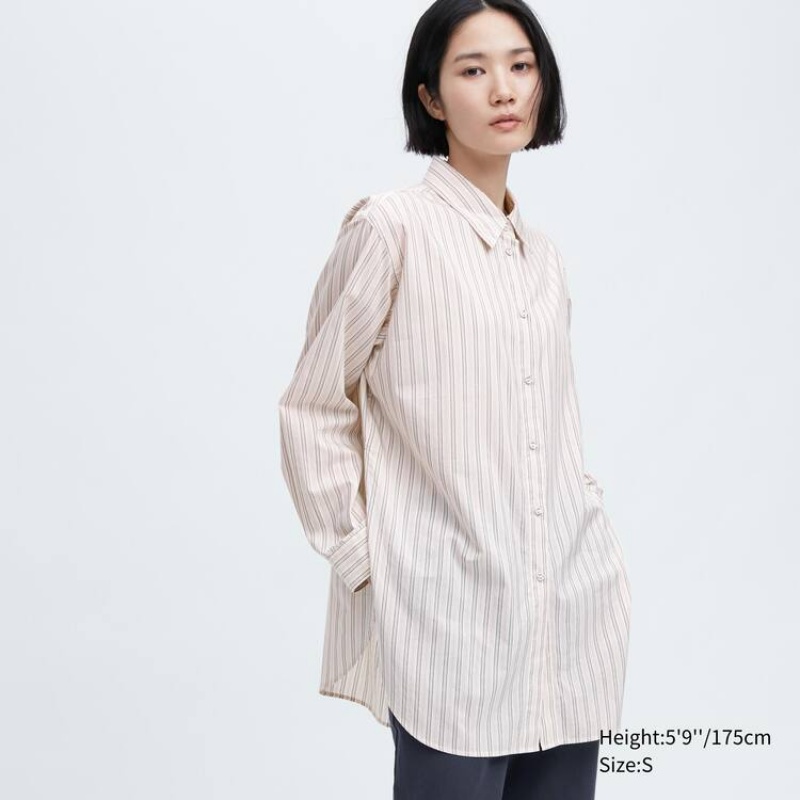 Női Uniqlo Ines De La Fressange Pamut Silk Blend Oversized Long Sleeved Ingek Bézs | OSYUA-2368