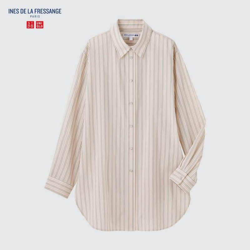 Női Uniqlo Ines De La Fressange Pamut Silk Blend Oversized Long Sleeved Ingek Bézs | OSYUA-2368