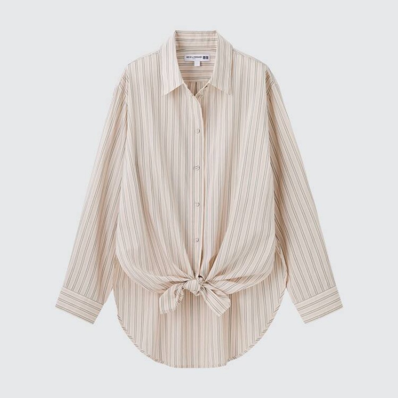 Női Uniqlo Ines De La Fressange Pamut Silk Blend Oversized Long Sleeved Ingek Bézs | OSYUA-2368