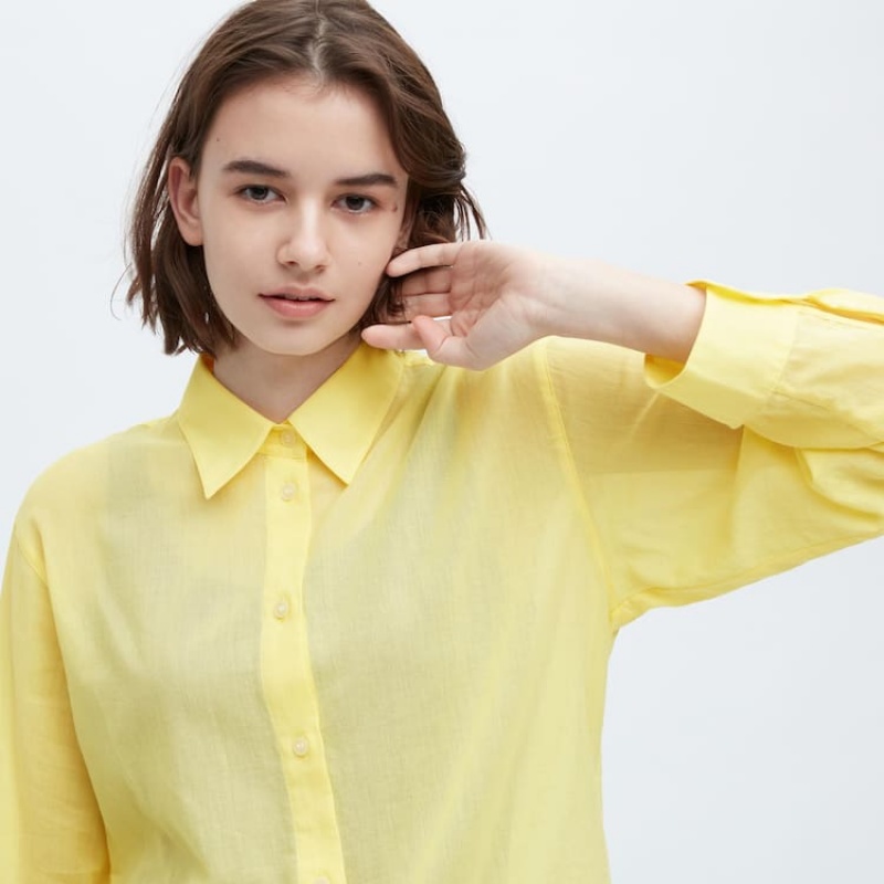 Női Uniqlo Ines De La Fressange Sheer Pamut Relaxed Fit Long Sleeved Ingek Sárga | ISBWD-3021