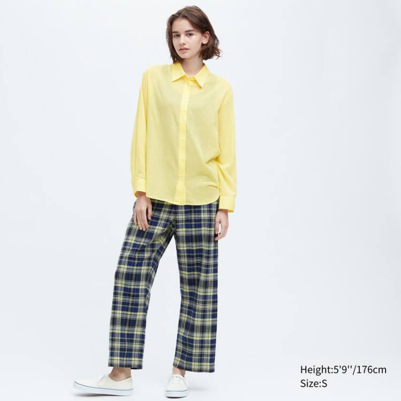 Női Uniqlo Ines De La Fressange Sheer Pamut Relaxed Fit Long Sleeved Ingek Sárga | ISBWD-3021