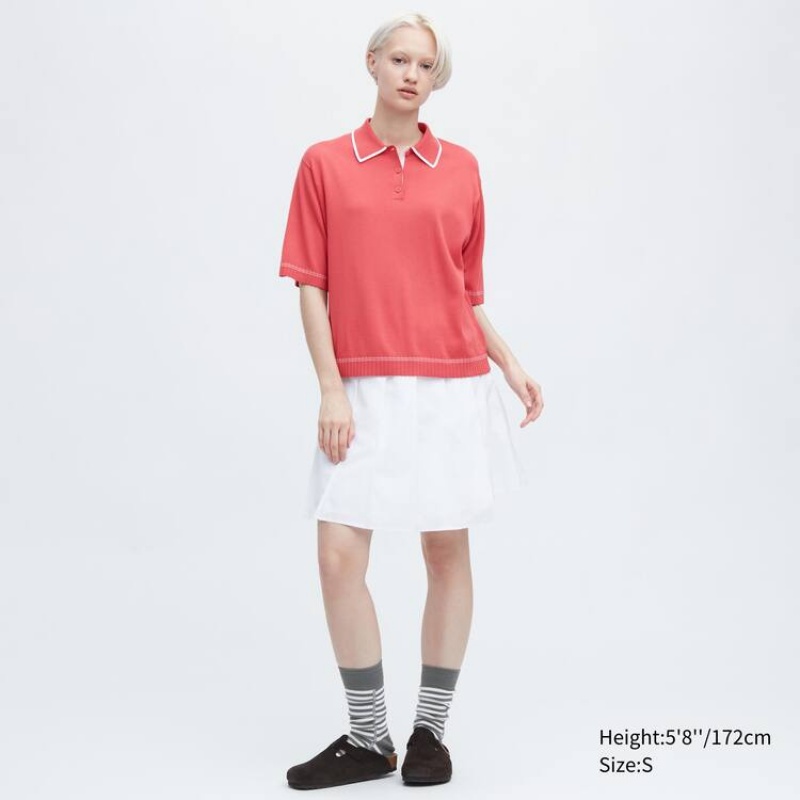 Női Uniqlo Jw Anderson Rövid Sleeved Polo Felsők Rózsaszín | FVWJS-3187