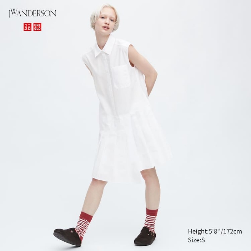 Női Uniqlo Jw Anderson Ujjatlan Ruha Fehér | TQZOC-1805