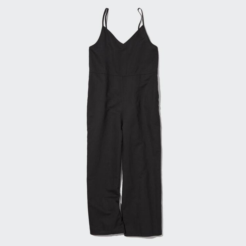 Női Uniqlo Linen Blend Camisole Jumpsuit Fekete | NFUCK-0491