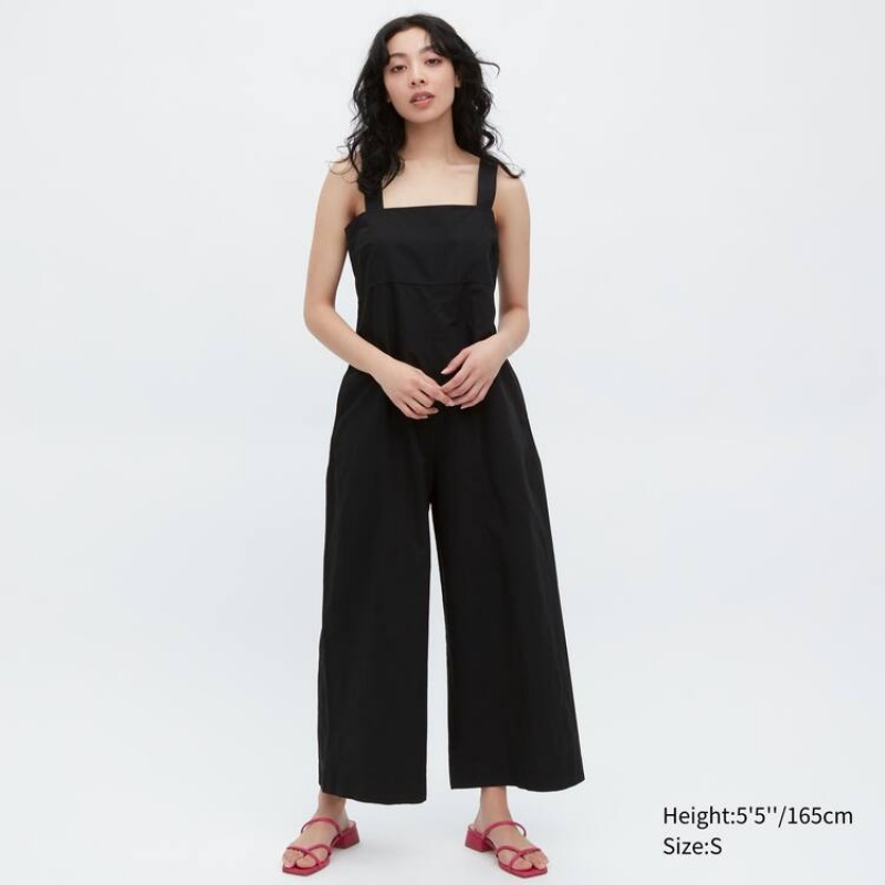 Női Uniqlo Linen Blend Jumpsuit Fekete | AXGBK-0872