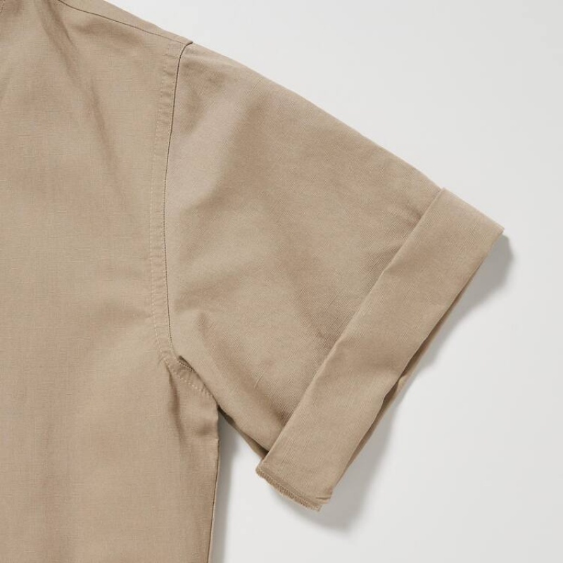 Női Uniqlo Linen Blend Rövid Sleeved Romper Ruha Szürke | VJMZQ-5720