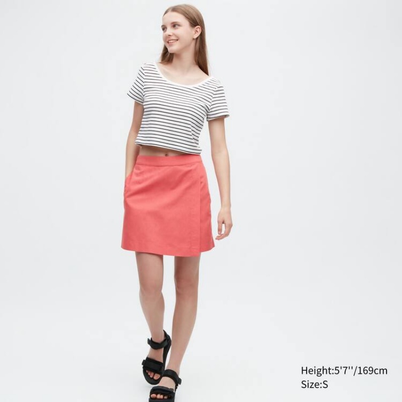 Női Uniqlo Linen Blend Skort Rövidnadrág Rózsaszín | IVFRQ-7956