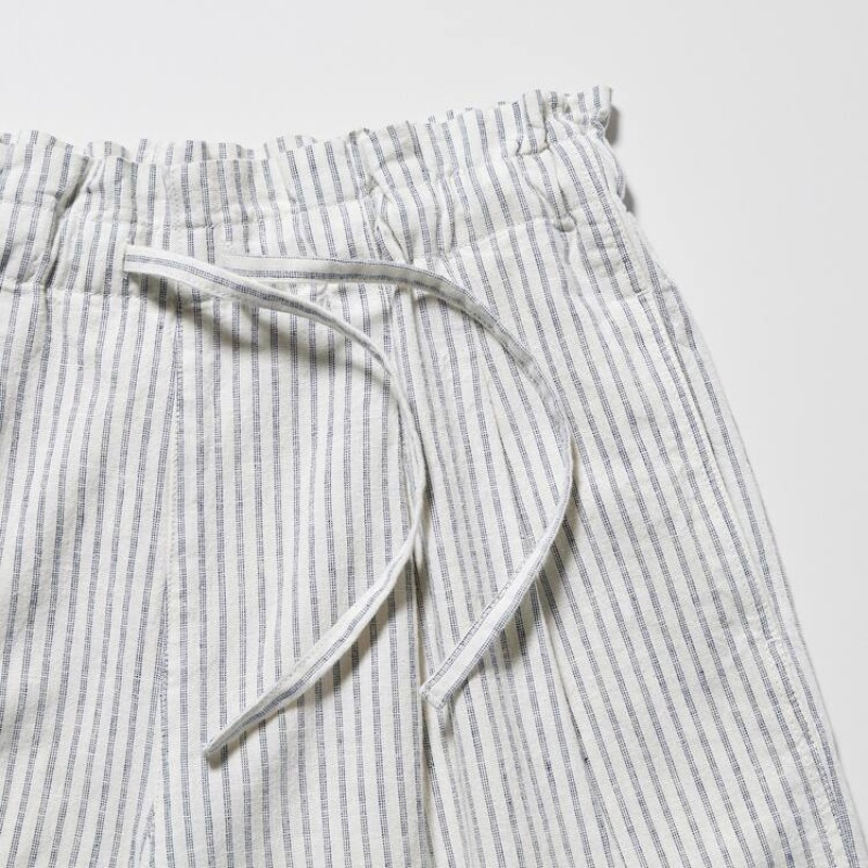 Női Uniqlo Linen Pamut Blend Csíkos Rövidnadrág Fehér | DNVUJ-1648