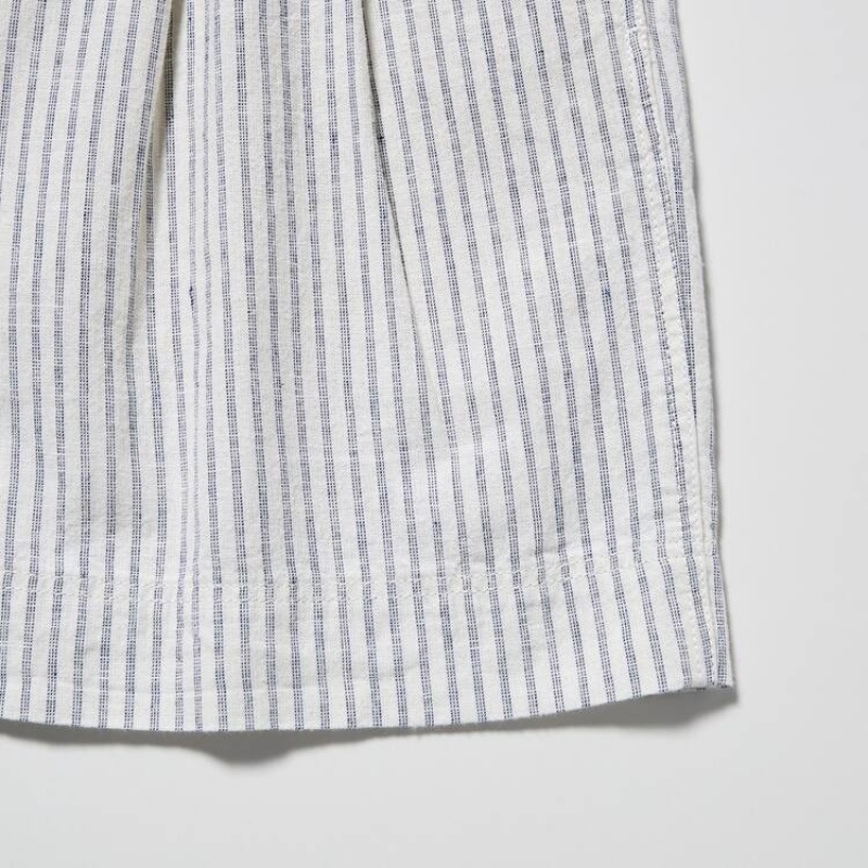 Női Uniqlo Linen Pamut Blend Csíkos Rövidnadrág Fehér | DNVUJ-1648