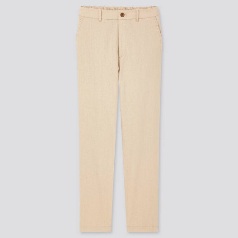 Női Uniqlo Linen Pamut Blend Tapered (2020 Season) Nadrág Bézs | GOYBR-7806