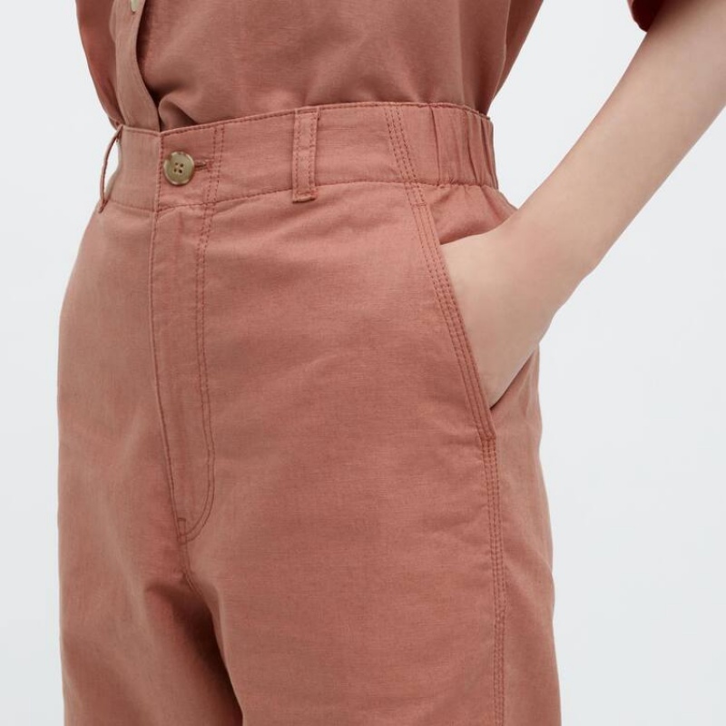 Női Uniqlo Linen Pamut Blend Tapered Nadrág Barna | QSJWU-6740