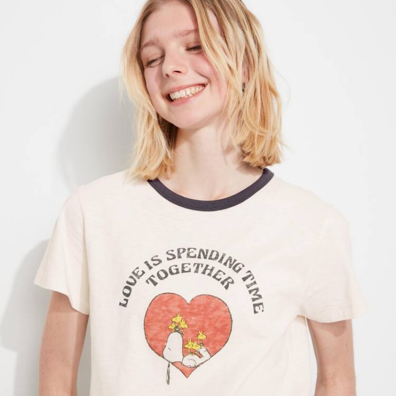 Női Uniqlo Love Sunshine & Peanuts Ut Grafika Póló Fehér | SHUBV-3805