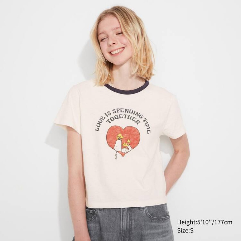 Női Uniqlo Love Sunshine & Peanuts Ut Grafika Póló Fehér | SHUBV-3805