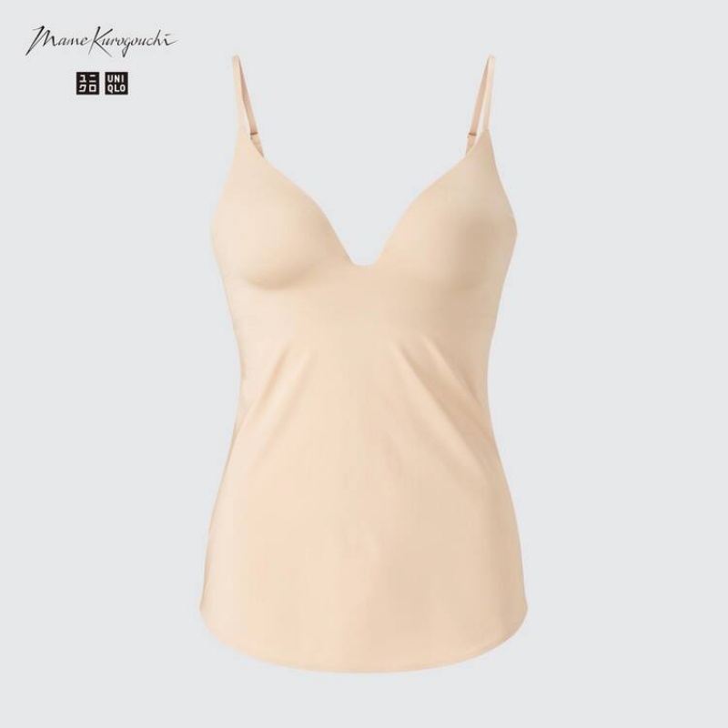 Női Uniqlo Mame Kurogouchi Airism Plunge Camisole Felsők Bézs | RWOTS-2430