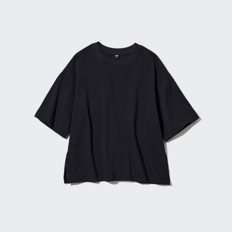 Női Uniqlo Oversized Half Sleeve Nappali Ruha Fekete | CYNIR-6095