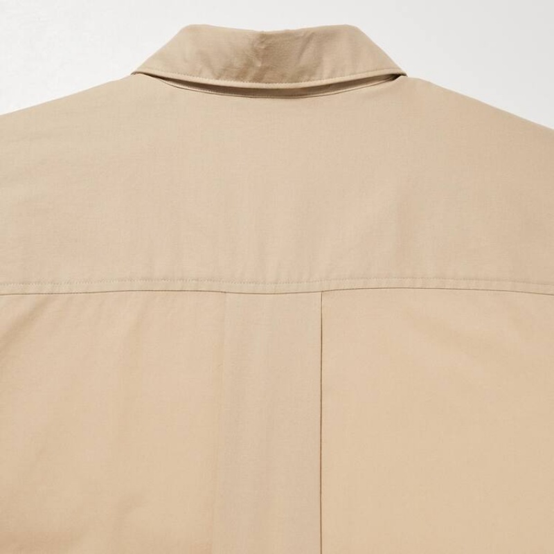 Női Uniqlo Pamut A-line Long Sleeved Ruha Bézs | FHGSL-7390