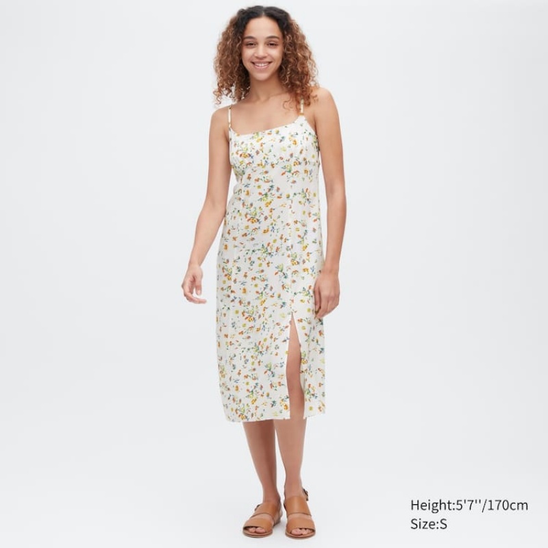 Női Uniqlo Printed Front Slit Camisole Ruha Fehér | WBOYH-1823