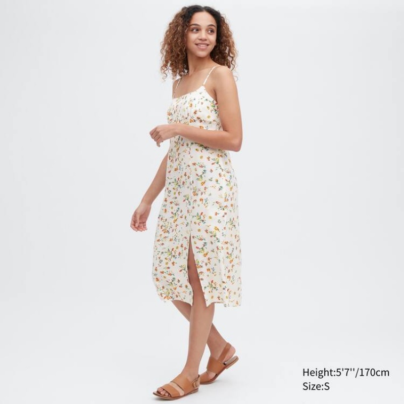 Női Uniqlo Printed Front Slit Camisole Ruha Fehér | WBOYH-1823