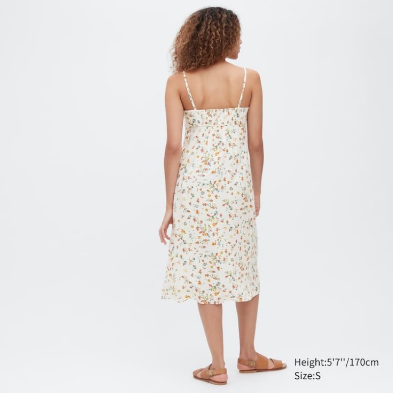 Női Uniqlo Printed Front Slit Camisole Ruha Fehér | WBOYH-1823